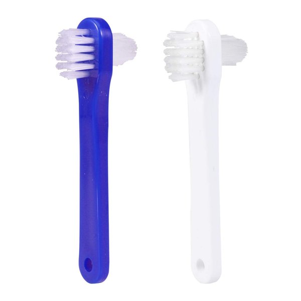 2Pcs Denture Double-Sided False Teeth Toothbrush Denture Cleaning Tool (White + Blue)
