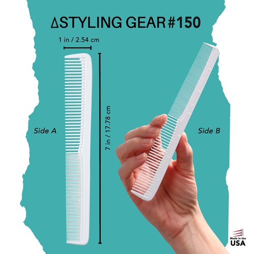 Styling Gear 150 Hair Combs Barber Comb Set Combs For Men Combs For Women Combs For Hair Stylist Beard Mustache Styling Pocket Comb Made In USA 12 Piece. (White)