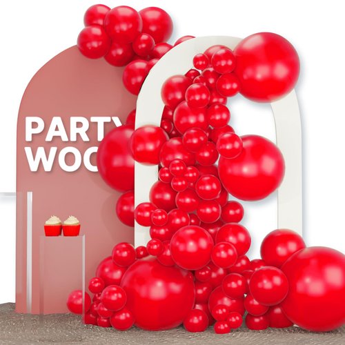 PartyWoo Red Balloons, 120 pcs Matte Red Balloons Different Sizes Pack of 18 Inch 12 Inch 10 Inch 5 Inch for Red Balloon Garland or Balloon Arch as Birthday Decorations, Party Decorations, Red-Y57