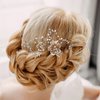 AW BRIDAL Bridal Hair Comb Pearl Flower Wedding Hair Pieces for Bride Hair Accessories Wedding Hair Comb Clips (Gold)