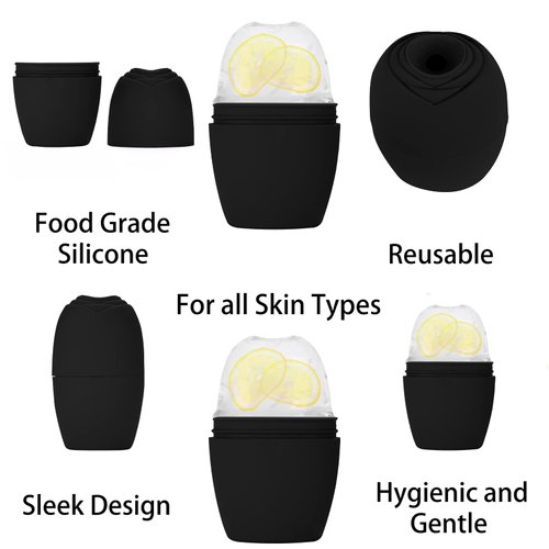 Facial Roller, Qewro Silicone Ice Facial Rollers for Tone skin, Reusable Eye Puffiness Relief, Ice Roller Mold for Neck, Facial Roller to Remove Fine Lines Pores Anti Wrinkles (Black)