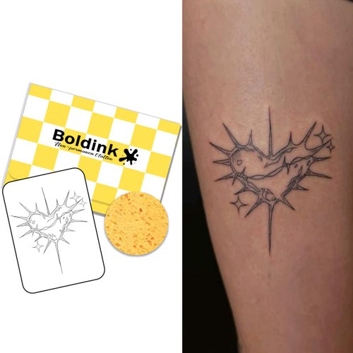Boldink Temporary Tattoos, semi permanent tattoos, 15-day long lasting tattoo sticker, waterproof and anti-reflective, unique design（Heart of Thorns）