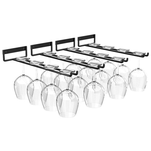 baowenbei Set of 4 Stemware Wine Glass Hanging Rack, Metal Wine Glass Holder Under Cabinet Organization and Storage for Kitchen Bar Decor