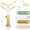 1st Birthday Decorations for Boys Girls, Sage Green White Gold Birthday Balloons with Happy 1st Birthday Banner First Birthday Cake Decoration Number 1 Balloon for Baby 1 Year Old Birthday Party Decor