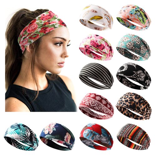 Jesries Headbands for Women Non Slip Turban Hair Wrap Elastic Hair Bands Running Headwrap Sweat Yoga Head Bands for Girls
