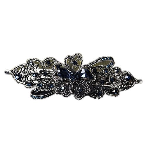 Womens Barrettes Blue Peacock Hairpins Rhinestone Crystal Flower Leaf Hair Clip Barrettes Vintage Hair Accessories Jewelry for Women Antique Bronze Plated