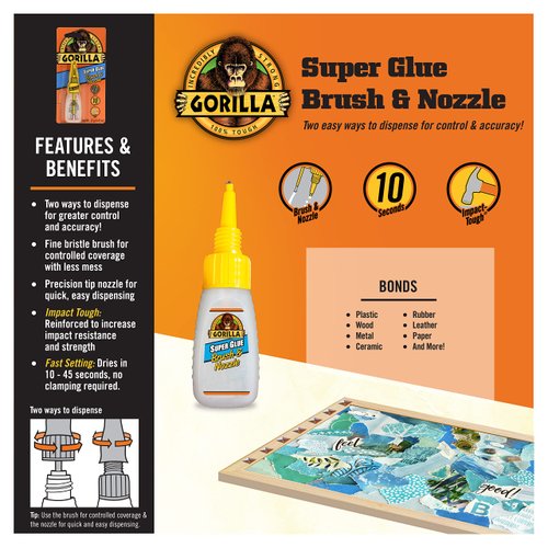 Gorilla 112664 Super Glue Brush & Nozzle, 12 g, Clear, 1-Pack