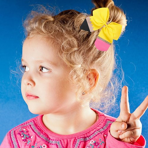 Back to School Hair Bows Ties Yellow Pencil School Hair Scrunchies Hair Bow Ponytail Holder Elastic Hair Bands Hairgrips Cheer Hair Bows Tie for First Day of School Kids Supplies 2PCS
