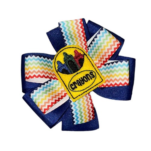 Crayon Box PInwheel Hair Bow 4" Back to School