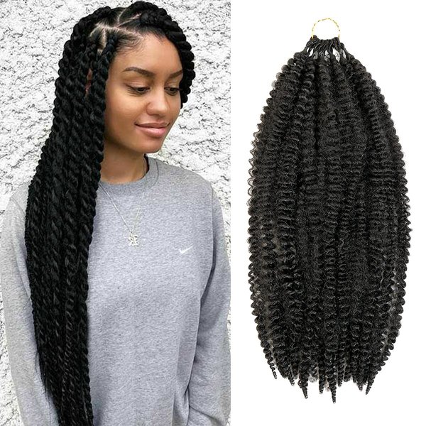 AU-THEN-TIC 18 Inch 2 Pack Afro Kinky Twist Braid Hair Pre Looped Springy Long Braiding Hair for Twist Crochet Braid Synthetic Hair Extensions (18 Inch (2 Pack), 1-Jet Black)