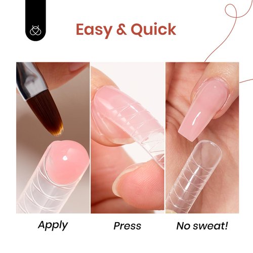 Beetles Poly Nail Extension Gel Kit, 4 Colors Pink White Poly Nail Gel Builder Sheer Pink Nail Gel Clear Nail Art Kit with Poly Brush and Slip Solution Nail Salon All In One French Poly for Women