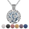 INFUSEU Sakura Tree Aromatherapy Necklace, Essential Oils Diffuser Locket Pendant with 7 PCS Lava Rock Stones and 24" Link Chain
