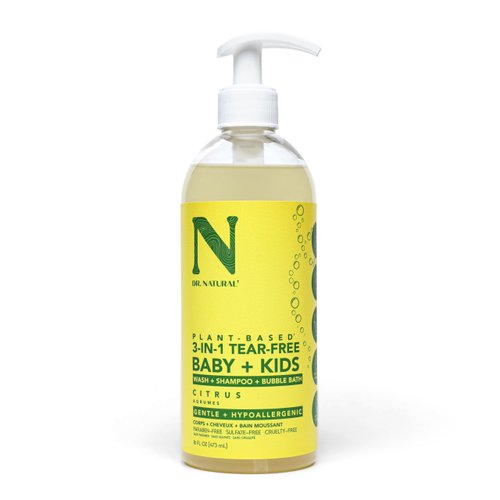 Dr. Natural 3-in-1 Tear-Free Baby Plus Kids Soap, Citrus, 16 oz - Plant-Based Baby Shampoo and Body Wash - Sulfate and Paraben-Free - Hypoallergenic for Sensitive Skin - Infused with Essential Oils
