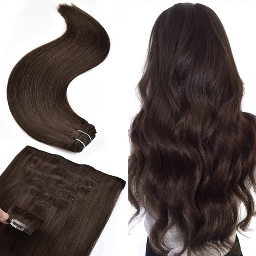 Senmy Real Hair Extensions Clip In Human Hair 9A Brazilian Hair 18inch 120g Dark Brown Hair Extensions Clip in 7pcs 16clips Real Human Hair Clip in Extensions