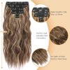 6Pcs Hair Extensions Clip Ins Clip In Hair Extensions Honey Blonde Mixed Light Brown 20 Inch Long Wavy Synthetic Hair Extensions Double Weft Hair Extension (6Pcs,20Inch,22H10#)