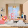 Giant bean 32pcs Wooden Dollhouse Furniture Set 5 Rooms, Wood & Plastic Pink Dollhouse Accessories Pretend Play Furniture Toy Christmas Birthday Gift Toy for Kids Boys Girls Toddler 3+