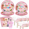 98pcs Dog Birthday Party Decorations Puppy Tableware Set Plates Napkins Pink Dog Theme Tablecloth for Girls Birthday Lets Pawty Party Supplies Kit Pet Dog Table Cover Dinnerware Paw Print Party Favors