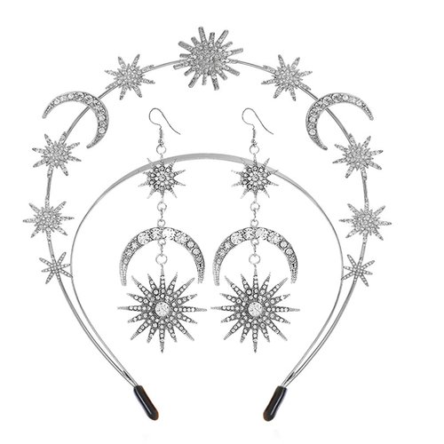 DouuYuhet Star Halo Crown Celestial Headpieces, Moon Goddess Headpiece, Tiaras Crowns for Women Girls Boho Bridal Wedding Headpiece (SilverB)