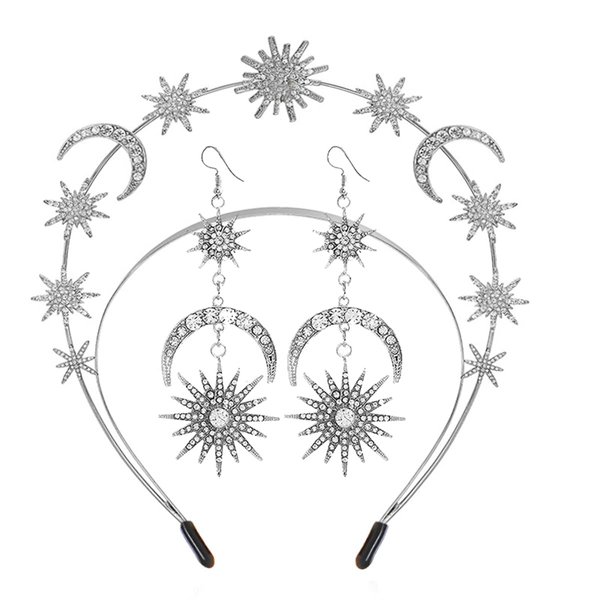 DouuYuhet Star Halo Crown Celestial Headpieces, Moon Goddess Headpiece, Tiaras Crowns for Women Girls Boho Bridal Wedding Headpiece (SilverB)