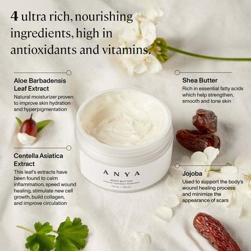 ANYA Body Butter, 5oz - Dermatologist-tested, Breastfeeding Safe ultra-rich cream developed to help reduce the appearance of stretch marks, keep skin hydrated & elastic postpartum. Essentials Gifts