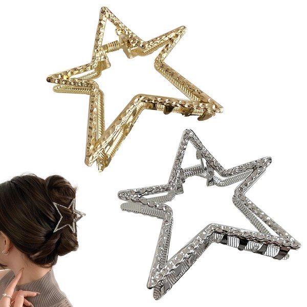 JazSwirl Star Claw Hair Clips, 2-Pack Star Clips, 2.6 Inches Star Claw Clips, Metal Gold and Silver Star Hair Clips, Y2K Hair Clips, Star Hair Clips for Women