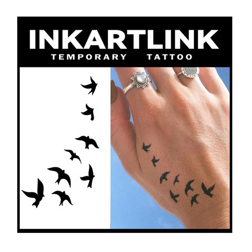 INKARTLINK Tattoo Tech, 2 Sheets Medium Semi Permanent Tattoo, Adult Art Design Temporary Tattoos, Lasts 1-2 Weeks, Waterproof, Realistic Look, No Adhesive, No Reflection (Swallows Heading South)