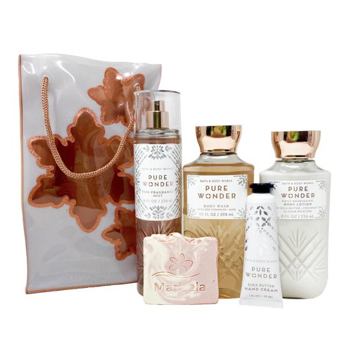 Bath & Body Works Pure Wonder - Gift Bag Set - Fine Fragrance Mist, Body Wash, Body Lotion and Hand Cream With a Himalayan Salts Springs Sample Soap.