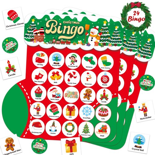 Joyful Start Socks Christmas Bingo Games, Christmas Bingo for Kids, Christmas Games for Families Classroom, Christmas Crafts for Kids Xmas Cards Party Supplies Christmas Activities