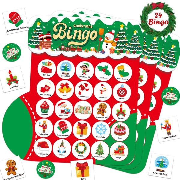 Joyful Start Socks Christmas Bingo Games, Christmas Bingo for Kids, Christmas Games for Families Classroom, Christmas Crafts for Kids Xmas Cards Party Supplies Christmas Activities