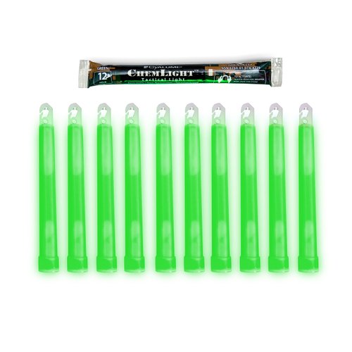 Cyalume Military Grade Green Glow Sticks - Premium Bright 6” ChemLight Emergency Glow Sticks with 12 Hour Duration (Bulk Pack of 10 Chem Lights)