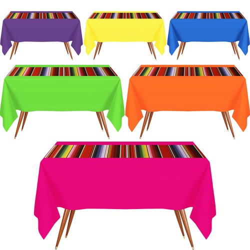 Hosuly Mexican Fiesta Tablecloth 54 x 108'' Party Plastic Tablecloth Striped Table Cover for Mexican Fiesta Party Decorations(Pure with Stripe, 6 Pcs)