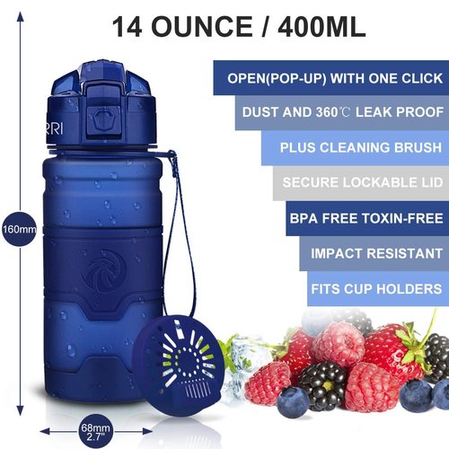 ZORRI Sports Water Bottle Leak Proof, BPA Free Reusable Portable Sports Bottle for Outdoors, Cycling, Camping, Hiking, Fitness, Running, Gym Bottles with Filter, One Click Flip Cap - for Kids/Adults