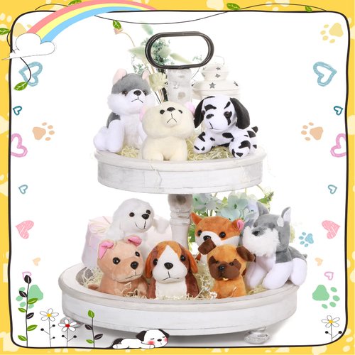 Aoriher 9 Pieces Mini Plush Dog Stuffed Animals Bulk Cute Soft Puppy Centerpieces Valentine's Day Party Table Decoration for Birthday Gift Goodie Bag Stocking Filler(Sweet, No Lanyard Keychain)