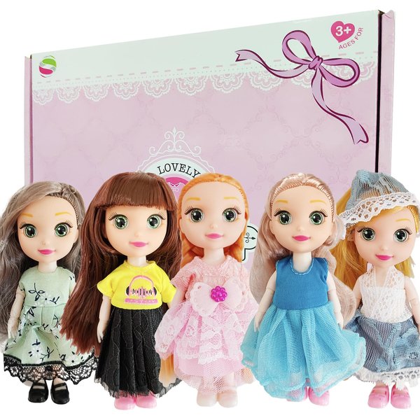 JING SHOW BUSSINESS 5 Sets Doll Clothes for 6 inch Doll ，Include 5 Pieces Girl Mini Dolls, 5 Sets Handmade Doll Clothes and 5 Pairs of Doll Shoes
