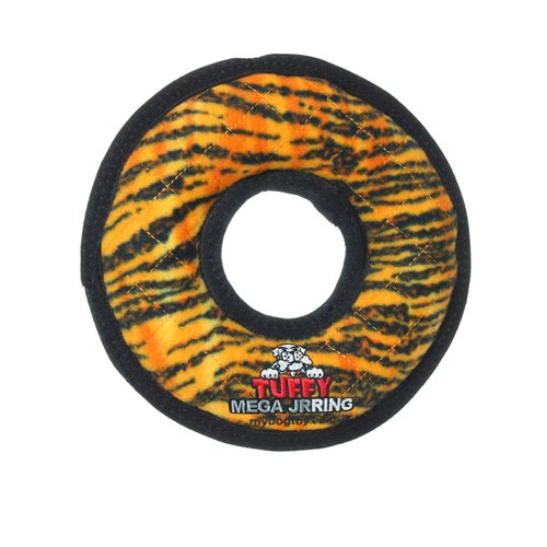 TUFFY - World's Tuffest Soft Dog Toy -MEGA Ring-Squeakers -Multiple Layers. Made Durable, Strong & Tough. Interactive Play (Tug, Toss & Fetch). Machine Washable & Floats (Junior 2 Pack, Tiger)