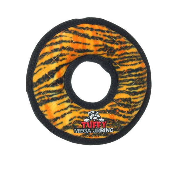 TUFFY - World's Tuffest Soft Dog Toy -MEGA Ring-Squeakers -Multiple Layers. Made Durable, Strong & Tough. Interactive Play (Tug, Toss & Fetch). Machine Washable & Floats (Junior 2 Pack, Tiger)