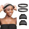STUDIO LIMITED Flexible Silicone Non Slip Wig Band, Silicone Wig Hold Wigs Grip Head Band Non Slip Transparent Wigs Men Women Sports Yoga (Black - 2 Wig Bands & 2 pcs Wig Caps)