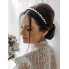 SWEETV Pearl Bridal Headband Handmade Wedding Headbands for Women Silver Rhinestone Hair Band Bridal Headpieces for Wedding Hair Jewelry Accessories