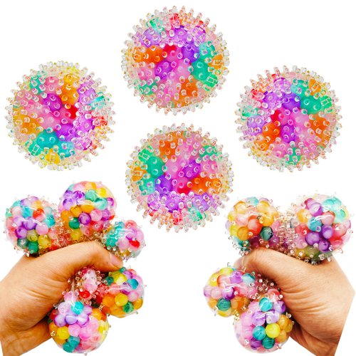 4 Pcs Squishy Stress Balls Fidget Toys for Adults, Stress Relief Squeeze Fidget Balls Set for Party Favors Birthday and Goodie Bag Stuffers