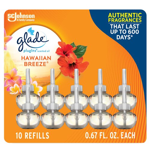 Glade PlugIns Scented Oil 10 Refills, Air Freshener, Hawaiian Breeze, 10 x 0.67 oz