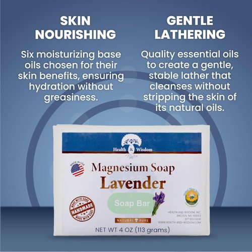 Health and Wisdom Magnesium Soap Bar - Bar Soap, Magnesium Body Wash, All Natural Soap Bar, Magnesium Bar, Magnesium Shower, Magnesium Oil, Bath Soap Bars, Lavender Soap Bars - Lavender, 4 Ounce
