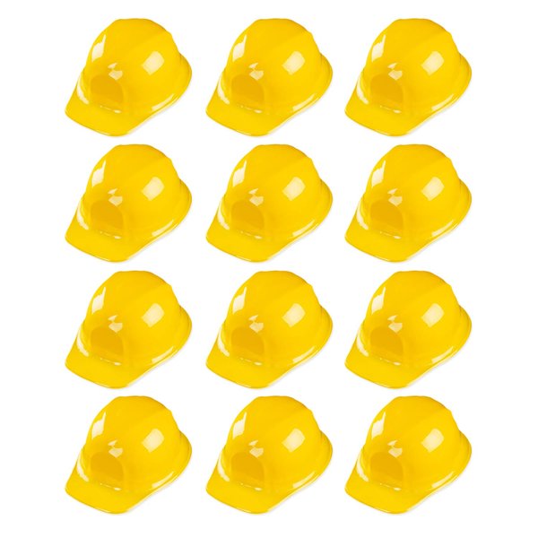 Super Z Outlet 12 Pack Yellow Construction Hard Hat Plastic Birthday Party Supplies Worker Caps Set Halloween Costume Toy