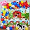 Golray 91Pcs Farm Animals Party Decorations Supplies, Farm Barn Animal Backdrop Farmhouse Decor Tablecloth Cow Print Horse Balloon Arch Garland Kit 1st Baby Shower Birthday Party Supply for Kids Girls