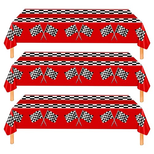 3 Pack Checkered Race Car Tablecloth Race Car Birthday Party Decorations Kids' Party Tablecover Car Theme 54"x108" Race Car Party Favor Rectangular Disposable Tablecloth for Boys Birthday Baby Shower