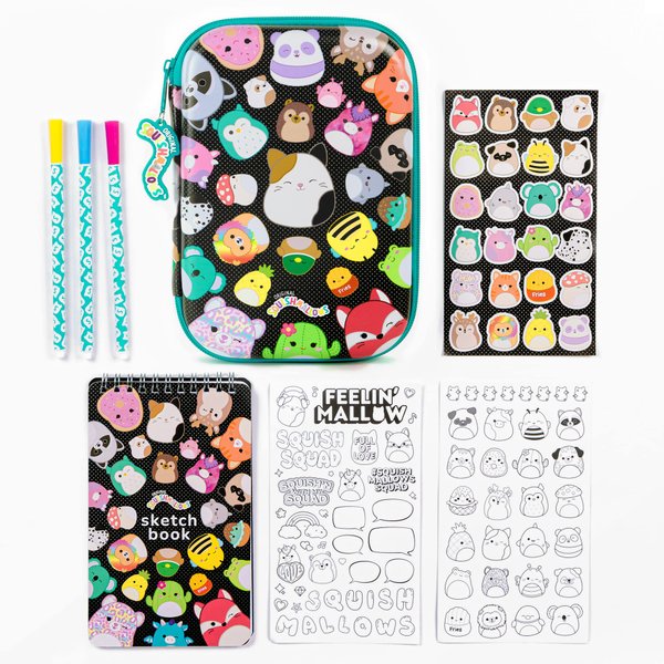 Fashion Angels Squishmallows Stationery Set, Includes Sketch Sheets, Supply Box, Stickers, & 3 Markers, Fun & Creative Crafts Kit for Kids & Teens
