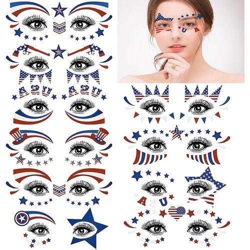 Generic 4th of July Patriotic Face Tattoos Stickers Independence Day Red Blue White USA Flag Star Stickers Temporary Tattoos Party Accessories Decoration