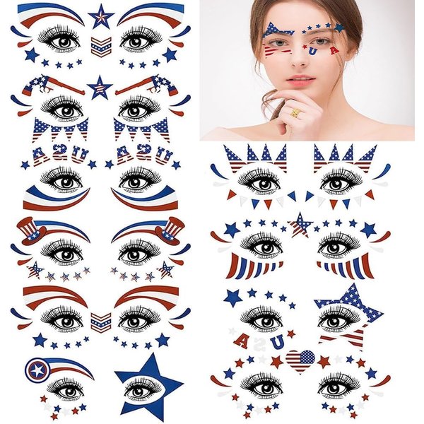 Generic 4th of July Patriotic Face Tattoos Stickers Independence Day Red Blue White USA Flag Star Stickers Temporary Tattoos Party Accessories Decoration