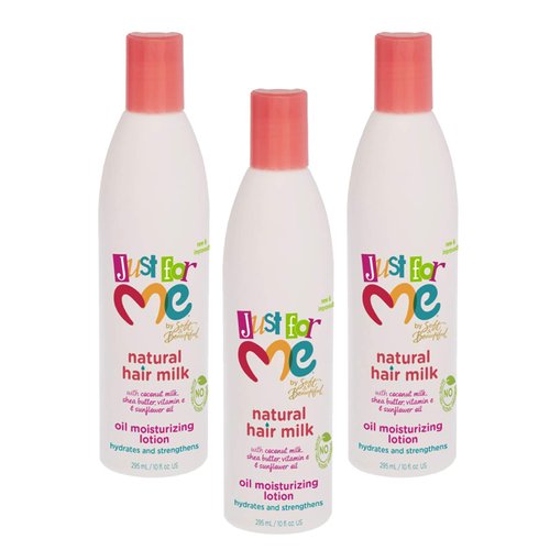 Just For Me Natural Hair Milk Lotion (3 Pack) - Hydrates & Strengthens, Contains Coconut Milk, Shea Butter, Vitamin E, Sunflower Oil, Lightweight Moisture, Reduces Frizz, 10 oz