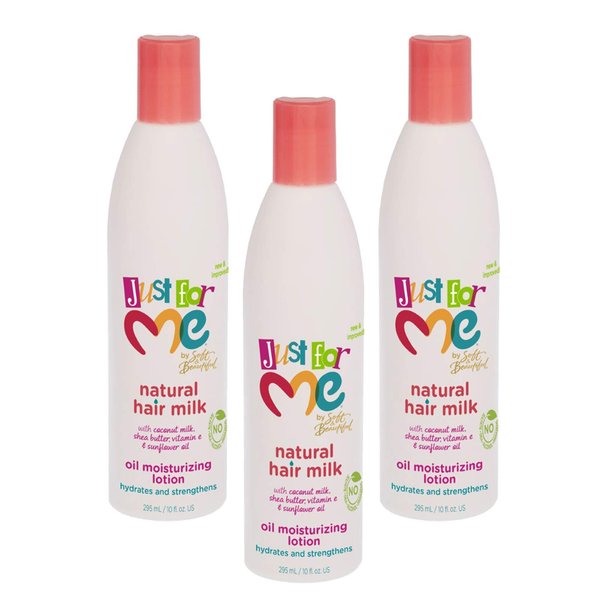Just For Me Natural Hair Milk Lotion (3 Pack) - Hydrates & Strengthens, Contains Coconut Milk, Shea Butter, Vitamin E, Sunflower Oil, Lightweight Moisture, Reduces Frizz, 10 oz