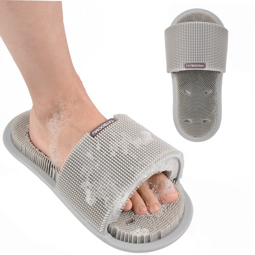 TATBOOMU Shower Foot Scrubber,Soft Silicone Bristles with Non-Slip Suction Cups - Cleans,Smooths,Exfoliates & Massages Your Feet Without Bending,Improve Circulation & Soothes Tired Feet (1PCS Gray)